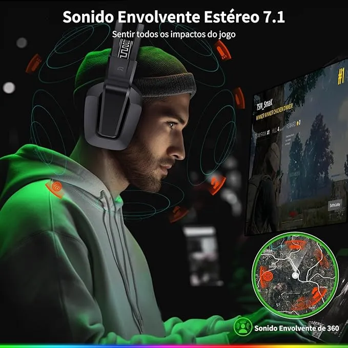 9.2 ILID Fone de Ouvido Gamer Bluetooth 5.2 - Melhor Headset Gamer